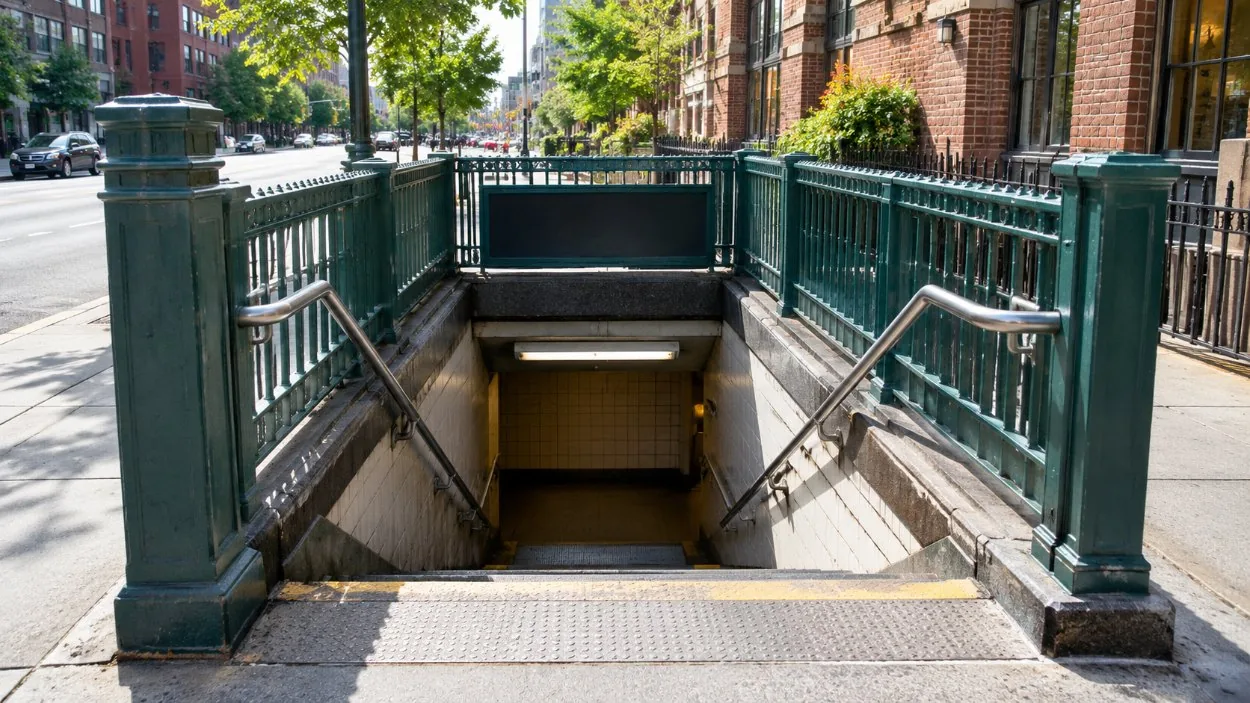 Steps leading down into an underground subway station entrance